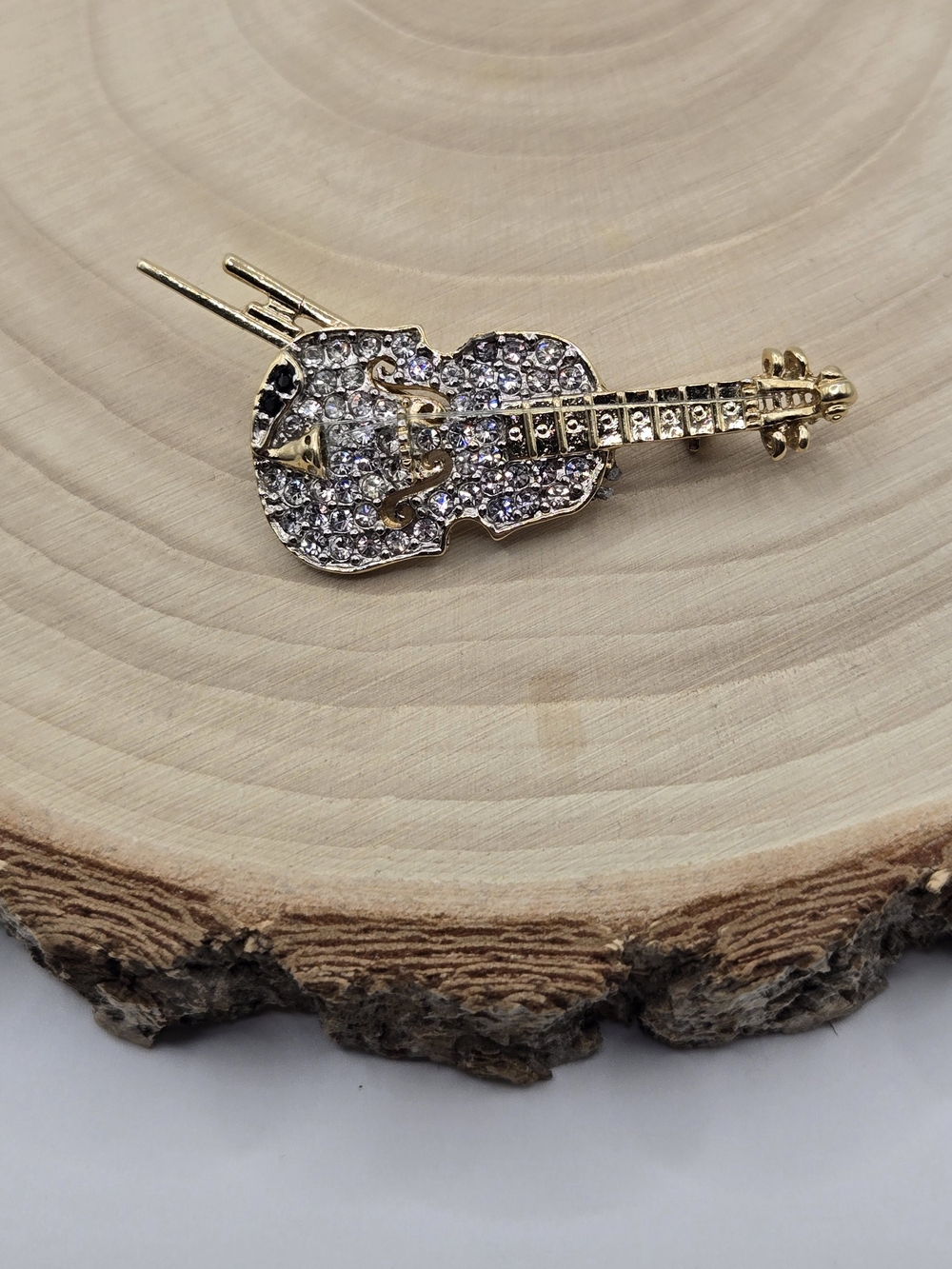 🎻 Vintage Butler Rhinestone Violin Brooch